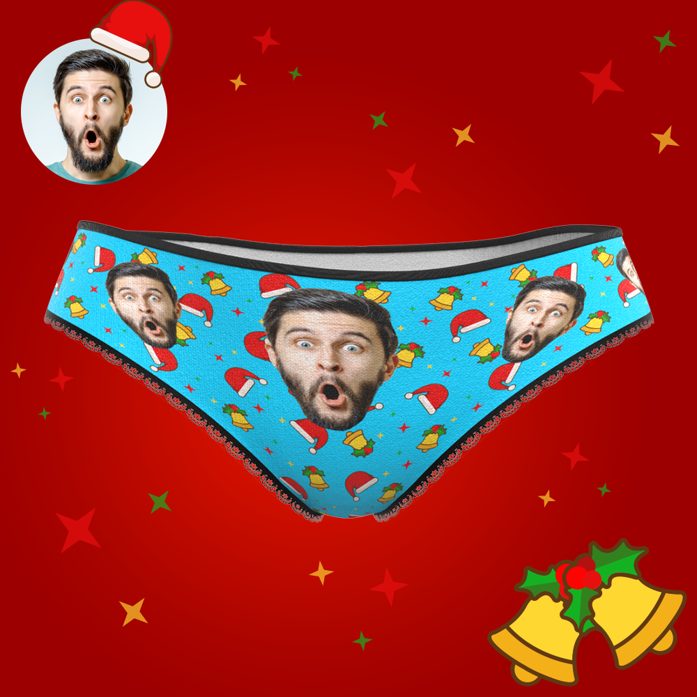 Custom Face Christmas Underwear, Funny Christmas Hat And Bells Underwear, Best Christmas Gift For Girfriend