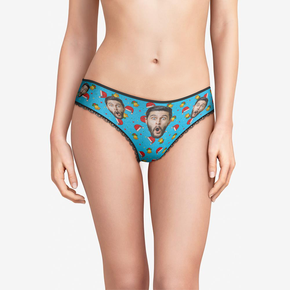 Custom Face Christmas Underwear, Funny Christmas Hat And Bells Underwear, Best Christmas Gift For Girfriend