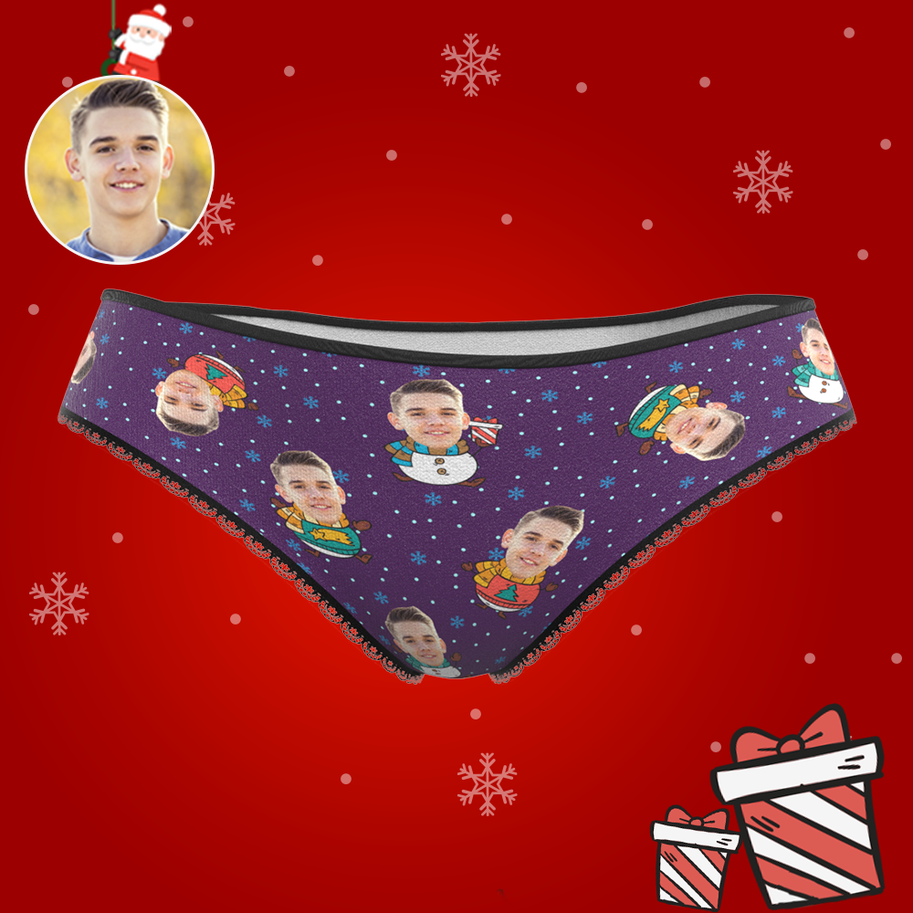 Custom Face Christmas Underwear, Cute Christmas Snowman Face Underwear, Best Christmas Gift For Girfriend