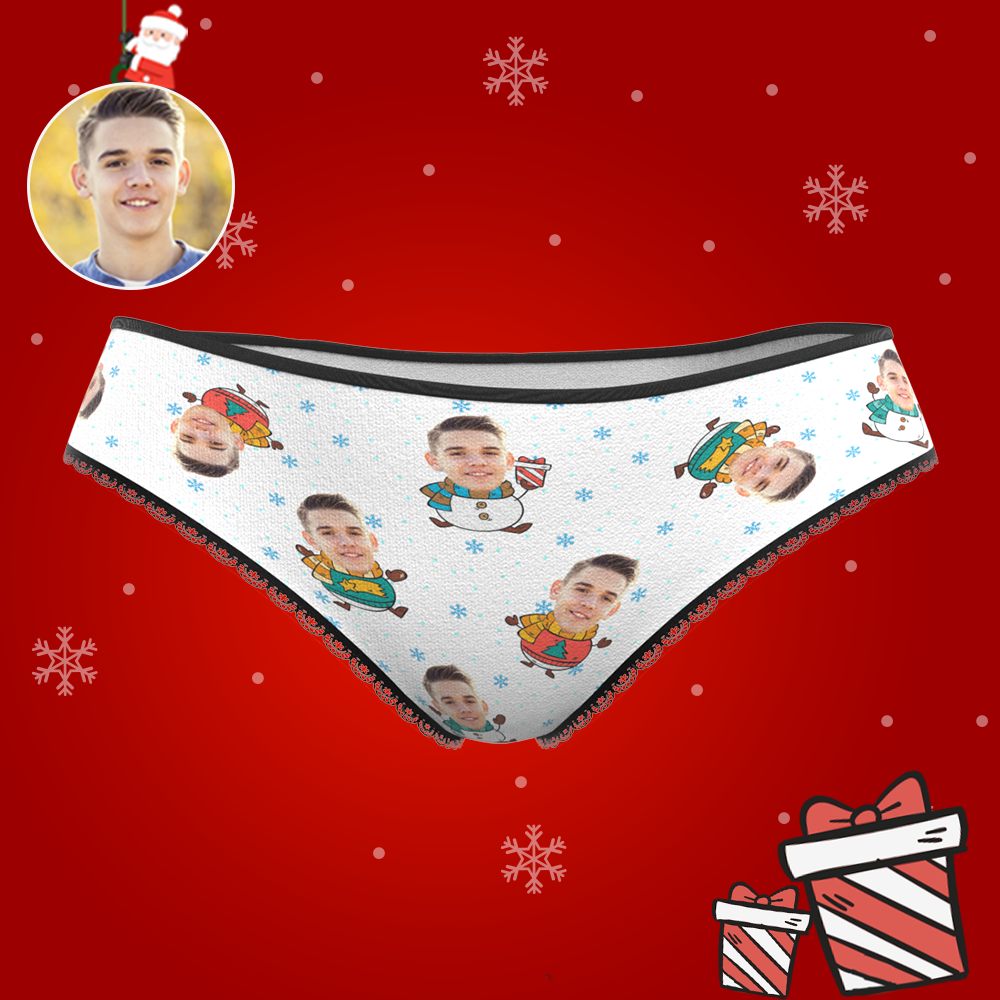 Custom Face Christmas Underwear, Cute Christmas Snowman Face Underwear, Best Christmas Gift For Girfriend
