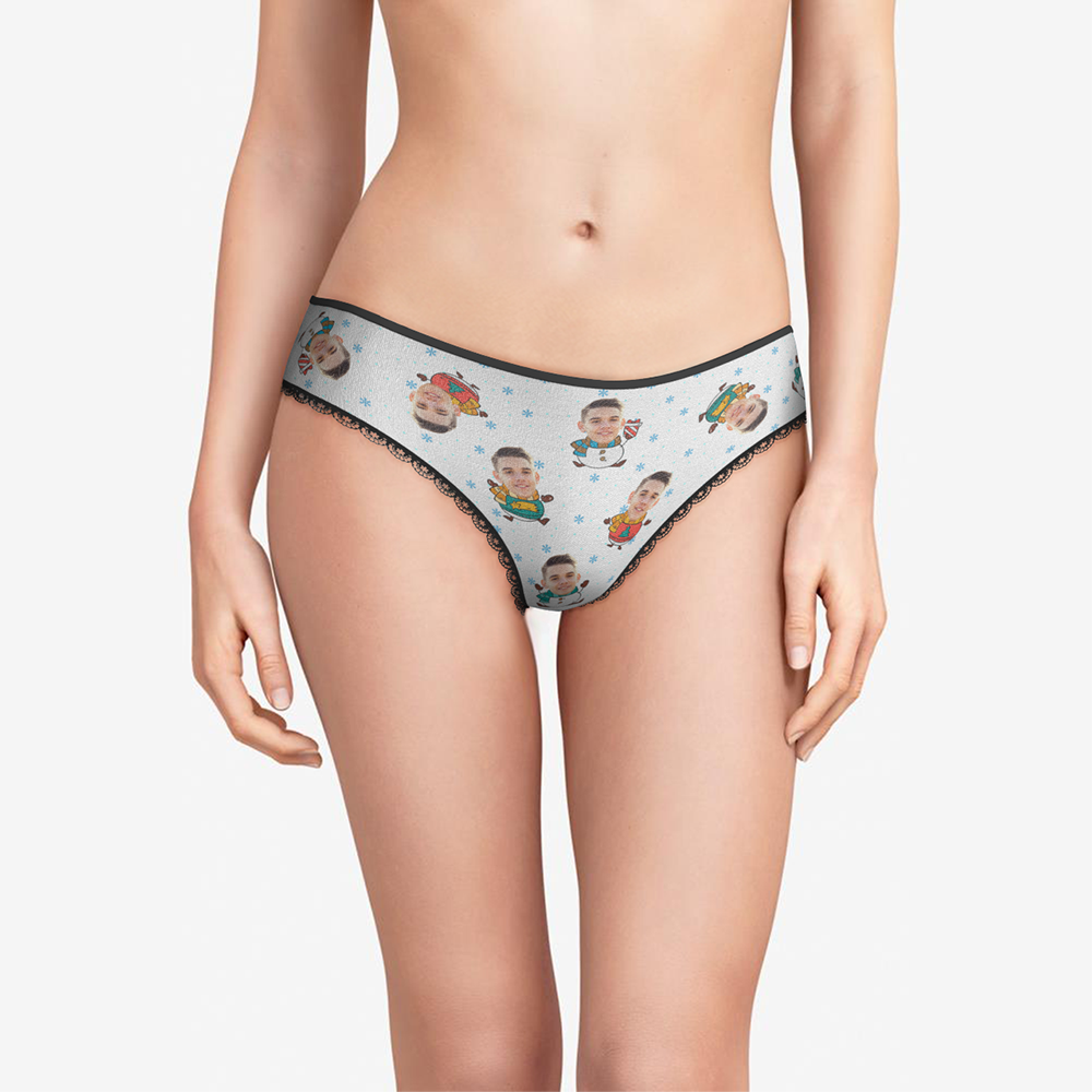 Custom Face Christmas Underwear, Cute Christmas Snowman Face Underwear, Best Christmas Gift For Girfriend
