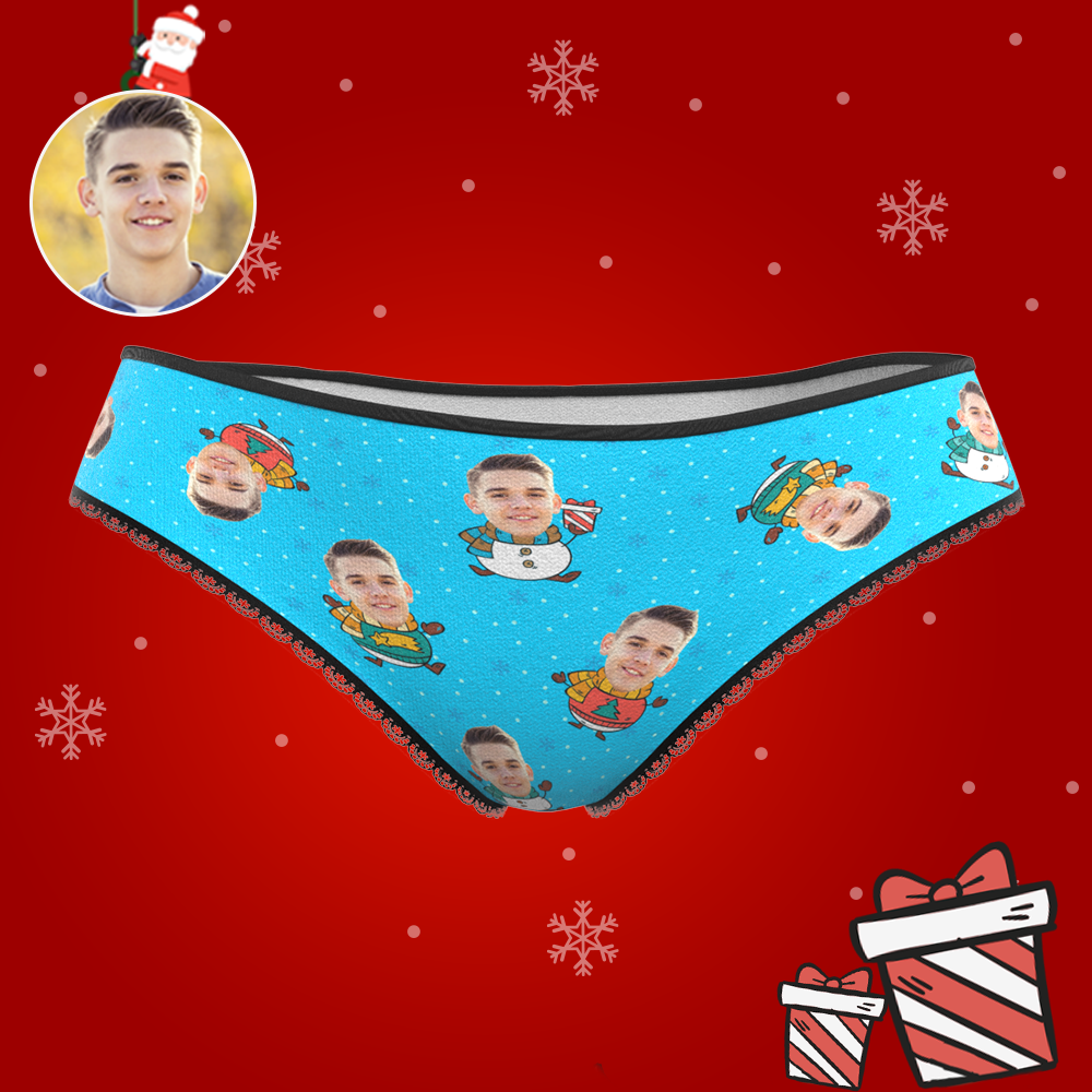 Custom Face Christmas Underwear, Cute Christmas Snowman Face Underwear, Best Christmas Gift For Girfriend