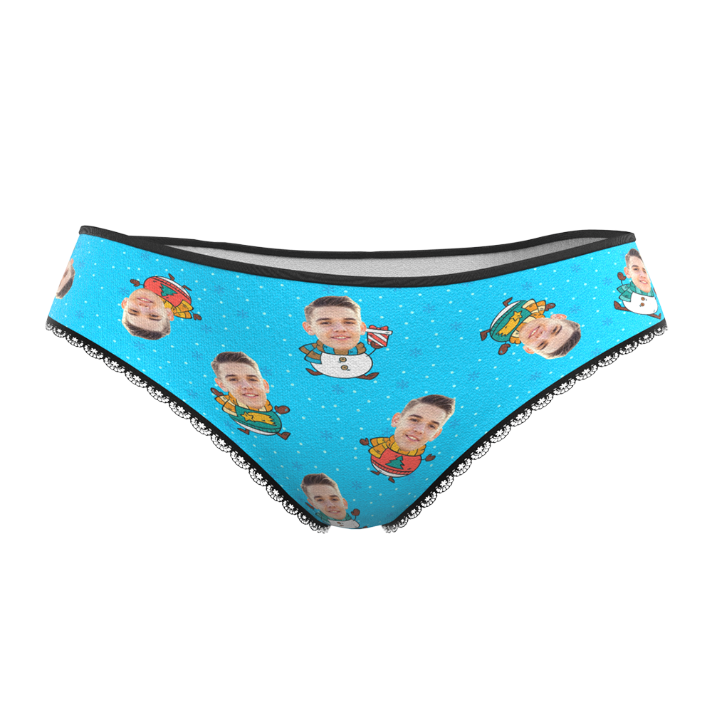 Custom Face Christmas Underwear, Cute Christmas Snowman Face Underwear, Best Christmas Gift For Girfriend