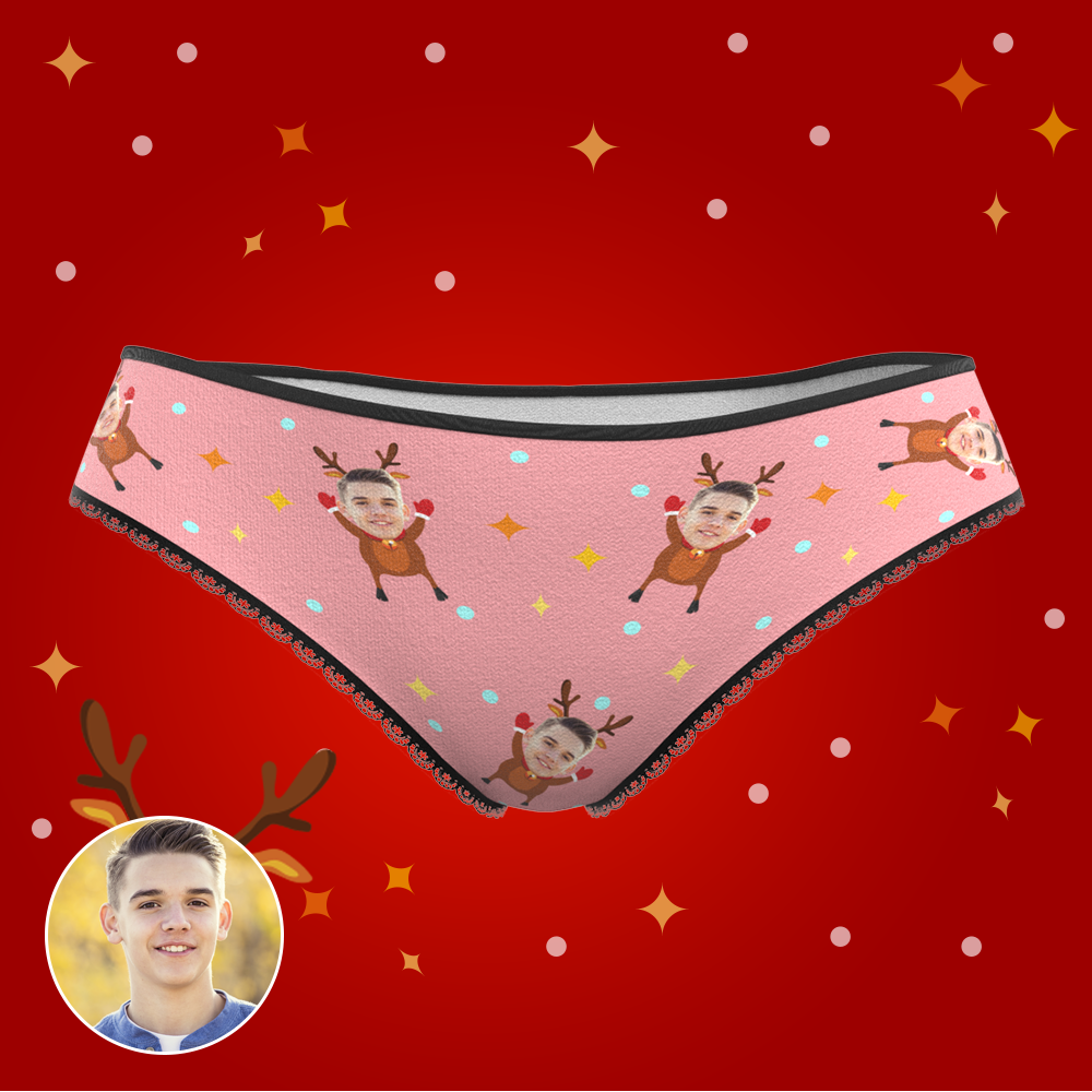Custom Face Christmas Underwear, Funny Christmas elk Face Underwear, Best Christmas Gift For Girfriend