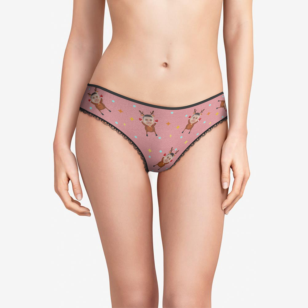 Custom Face Christmas Underwear, Funny Christmas elk Face Underwear, Best Christmas Gift For Girfriend