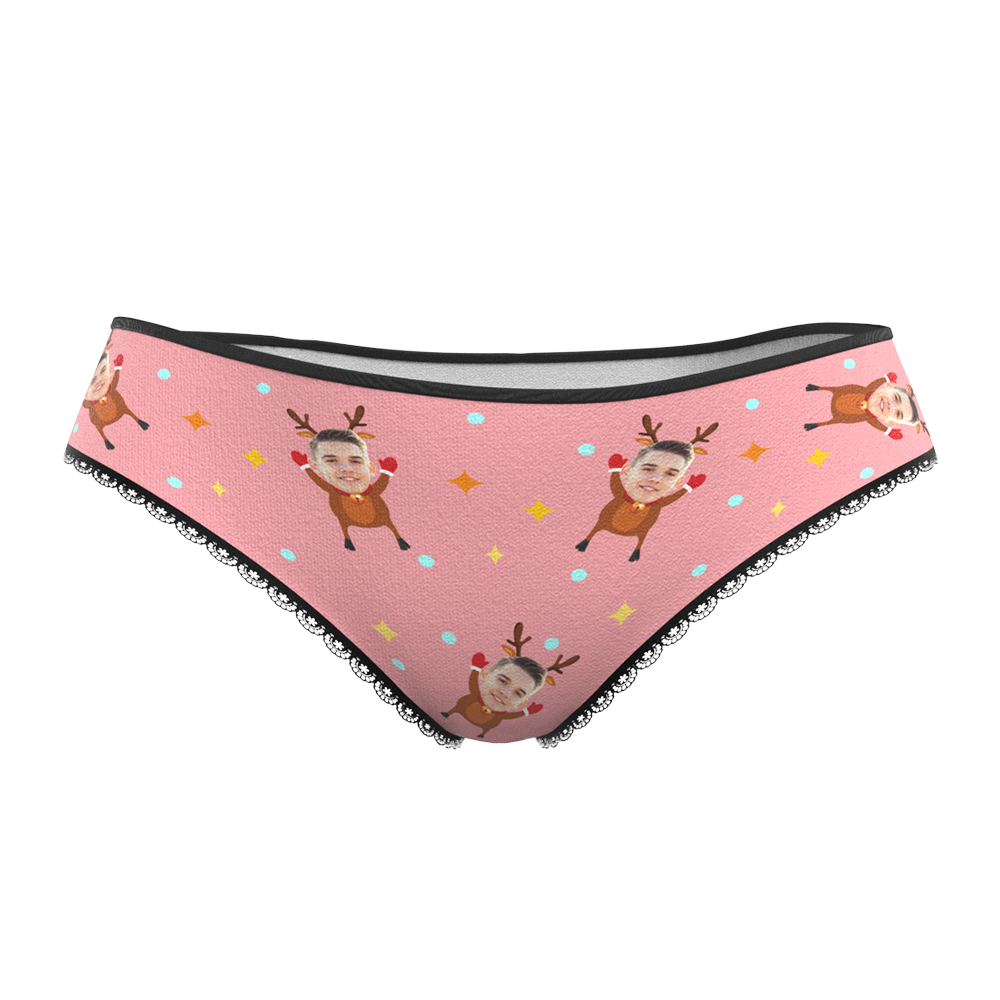 Custom Face Christmas Underwear, Funny Christmas elk Face Underwear, Best Christmas Gift For Girfriend