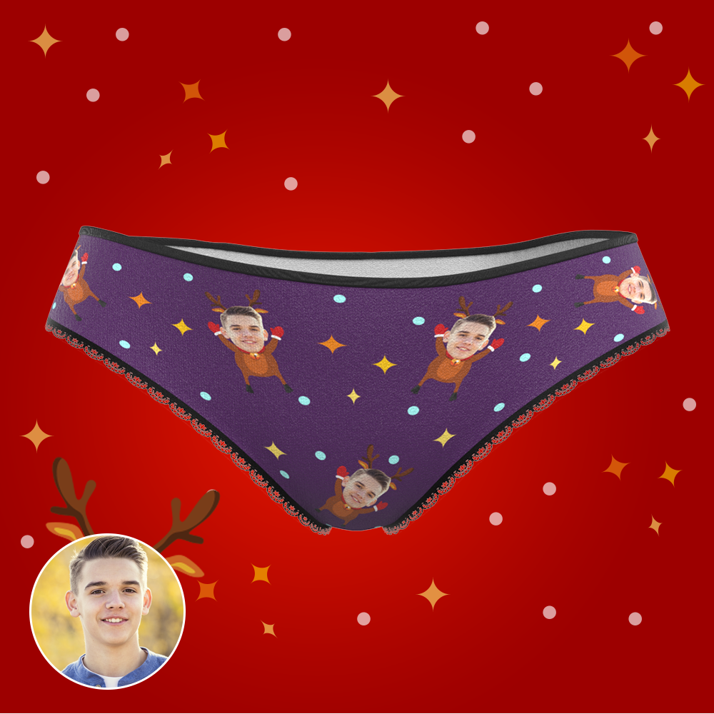 Custom Face Christmas Underwear, Funny Christmas elk Face Underwear, Best Christmas Gift For Girfriend