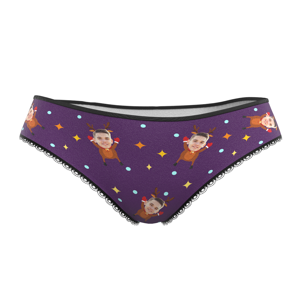 Custom Face Christmas Underwear, Funny Christmas elk Face Underwear, Best Christmas Gift For Girfriend