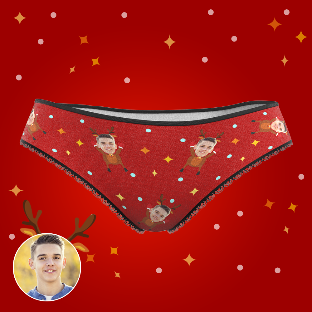 Custom Face Christmas Underwear, Funny Christmas elk Face Underwear, Best Christmas Gift For Girfriend
