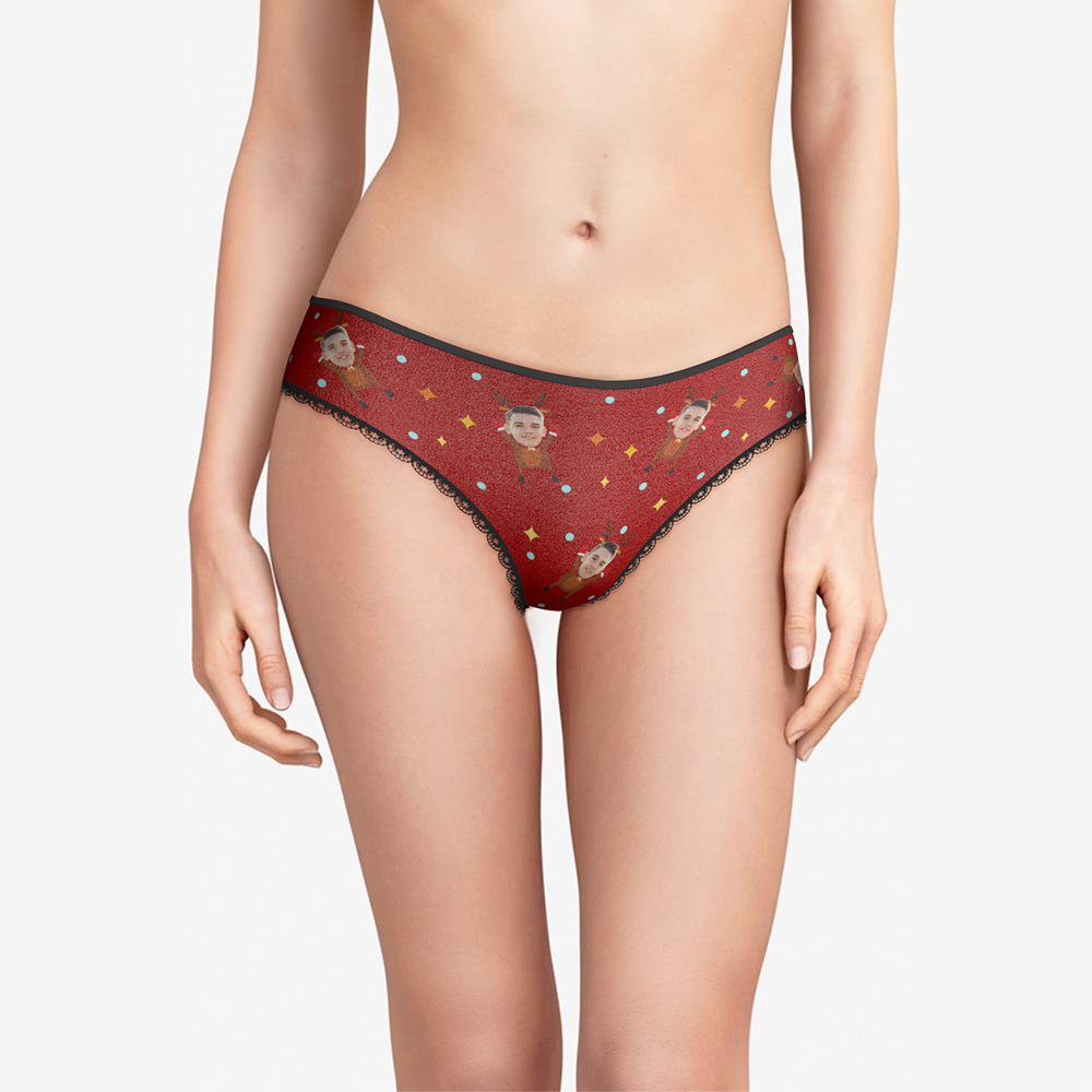 Custom Face Christmas Underwear, Funny Christmas elk Face Underwear, Best Christmas Gift For Girfriend