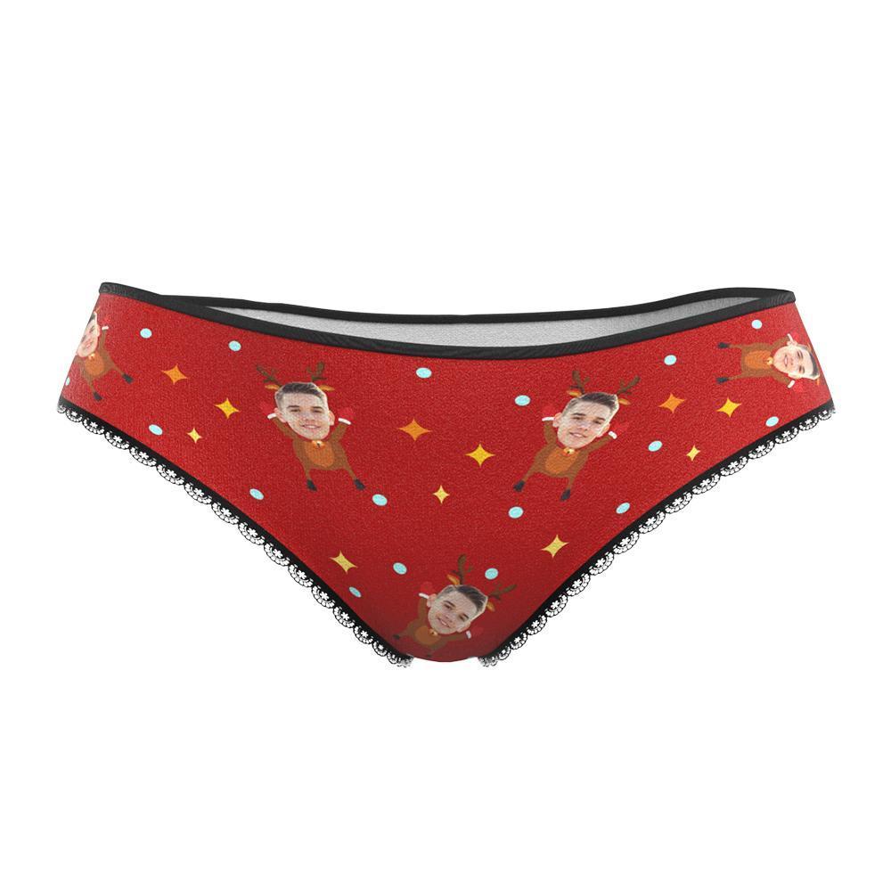 Custom Face Christmas Underwear, Funny Christmas elk Face Underwear, Best Christmas Gift For Girfriend