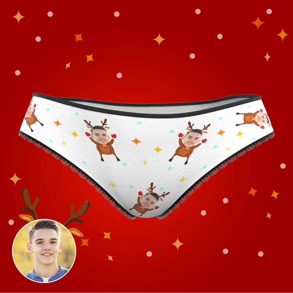 Custom Face Christmas Underwear, Funny Christmas elk Face Underwear, Best Christmas Gift For Girfriend