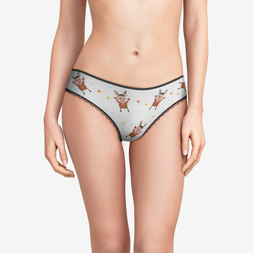Custom Face Christmas Underwear, Funny Christmas elk Face Underwear, Best Christmas Gift For Girfriend