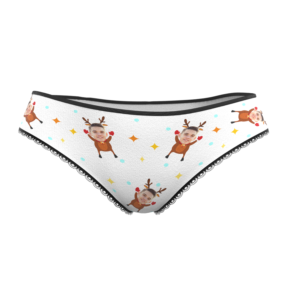 Custom Face Christmas Underwear, Funny Christmas elk Face Underwear, Best Christmas Gift For Girfriend