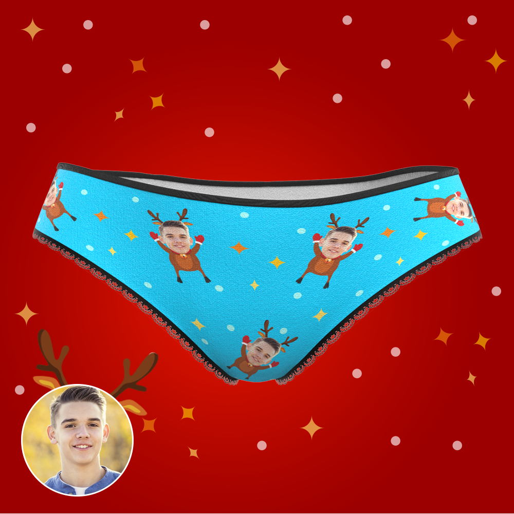 Custom Face Christmas Underwear, Funny Christmas elk Face Underwear, Best Christmas Gift For Girfriend