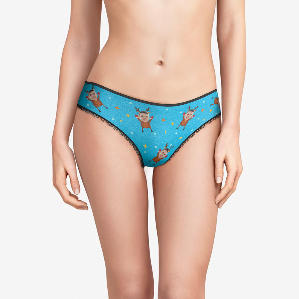 Custom Face Christmas Underwear, Funny Christmas elk Face Underwear, Best Christmas Gift For Girfriend