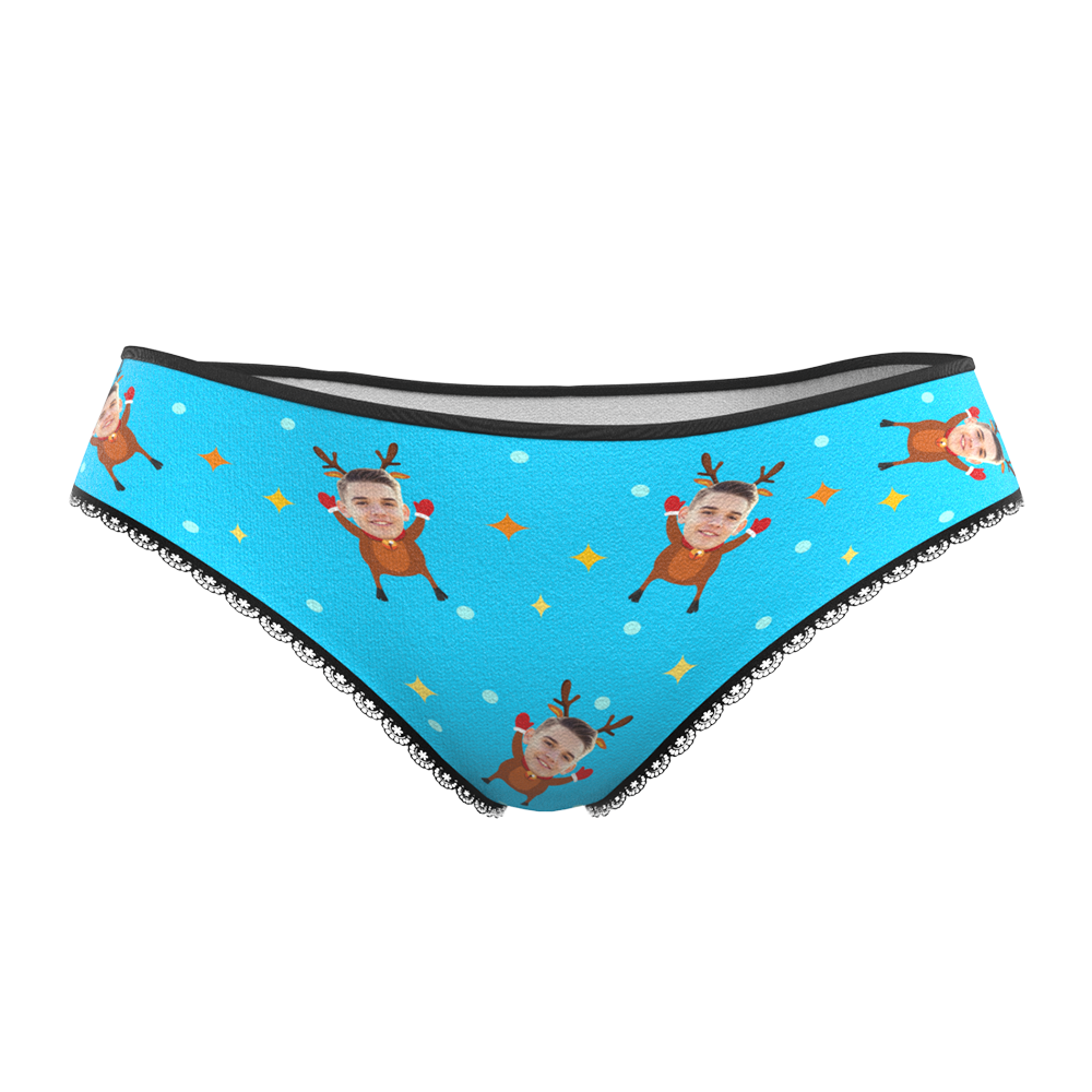 Custom Face Christmas Underwear, Funny Christmas elk Face Underwear, Best Christmas Gift For Girfriend
