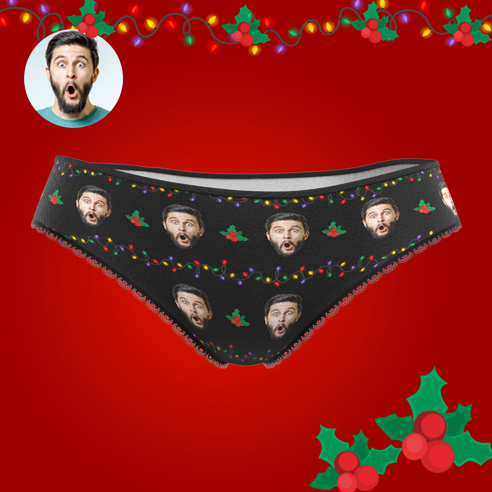 Custom Face Christmas Underwear, Funny Christmas lights Underwear, Best Christmas Gift For Girfriend