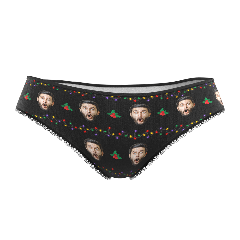 Custom Face Christmas Underwear, Funny Christmas lights Underwear, Best Christmas Gift For Girfriend