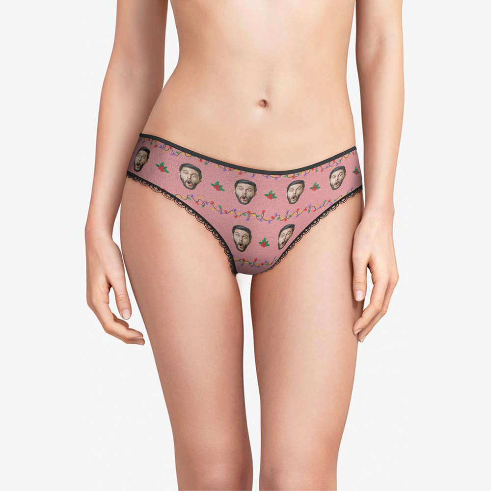 Custom Face Christmas Underwear, Funny Christmas lights Underwear, Best Christmas Gift For Girfriend