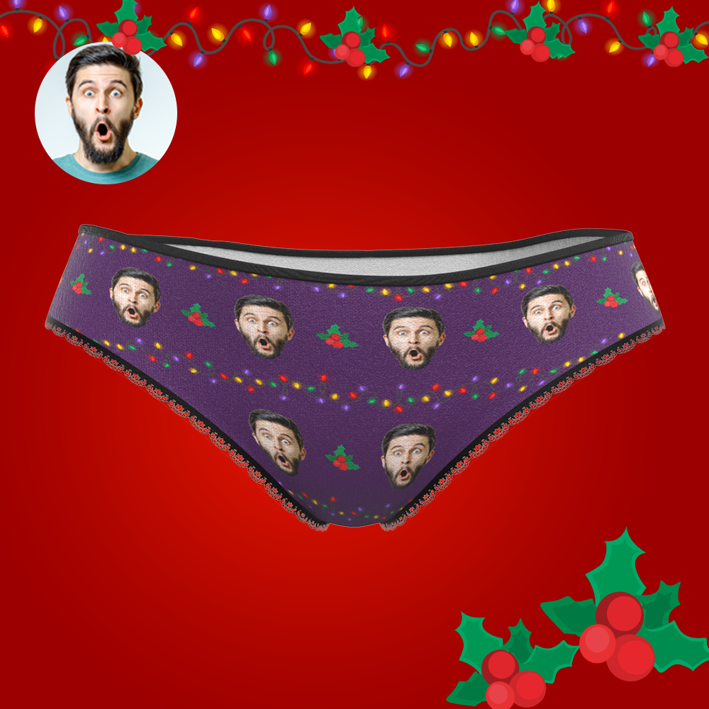Custom Face Christmas Underwear, Funny Christmas lights Underwear, Best Christmas Gift For Girfriend