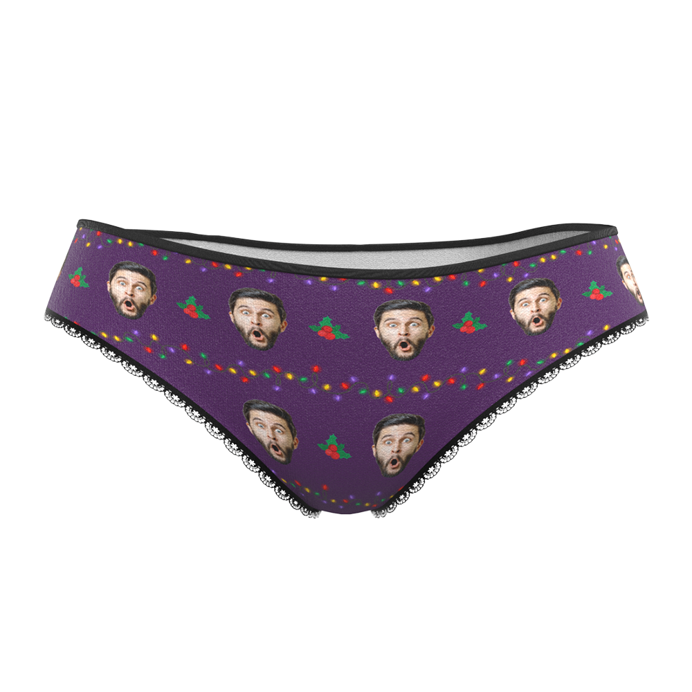 Custom Face Christmas Underwear, Funny Christmas lights Underwear, Best Christmas Gift For Girfriend