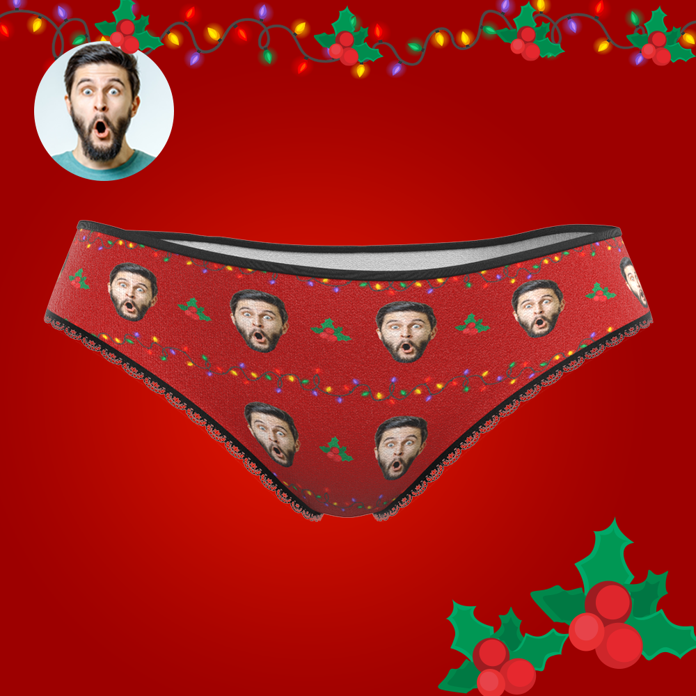 Custom Face Christmas Underwear, Funny Christmas lights Underwear, Best Christmas Gift For Girfriend