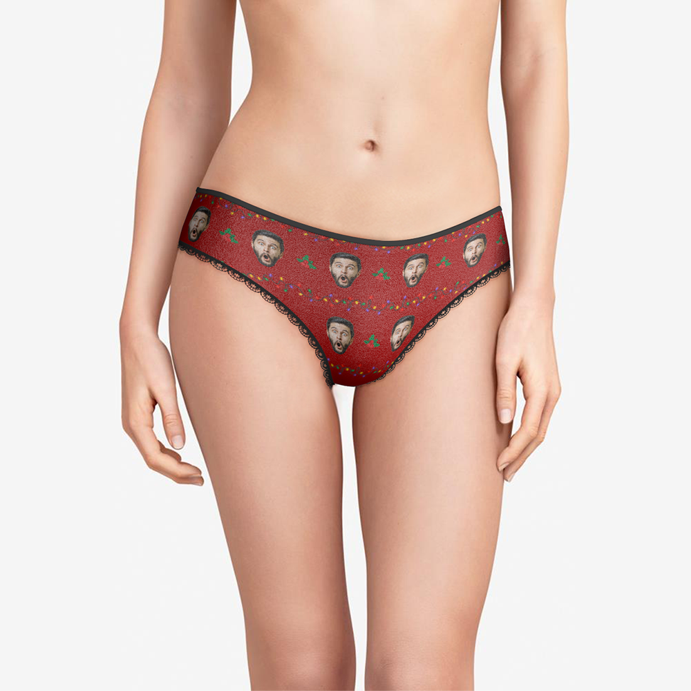 Custom Face Christmas Underwear, Funny Christmas lights Underwear, Best Christmas Gift For Girfriend