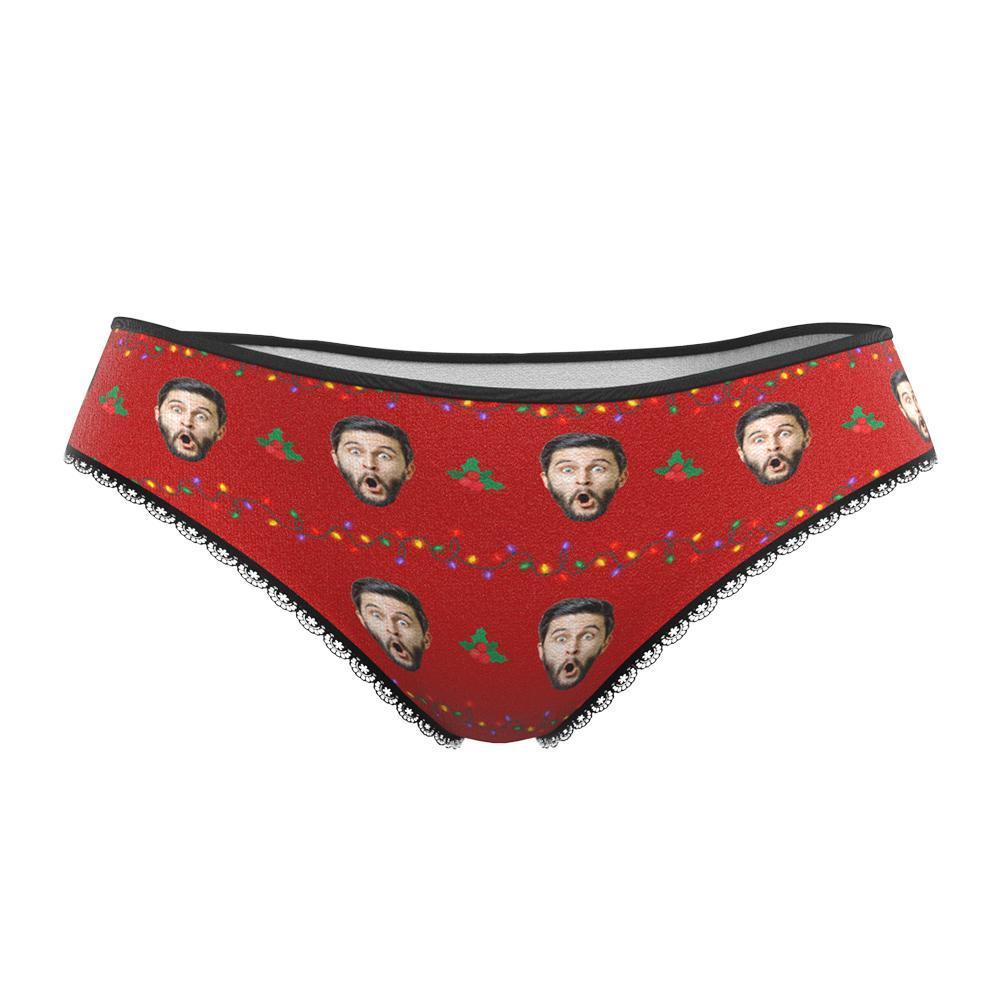 Custom Face Christmas Underwear, Funny Christmas lights Underwear, Best Christmas Gift For Girfriend