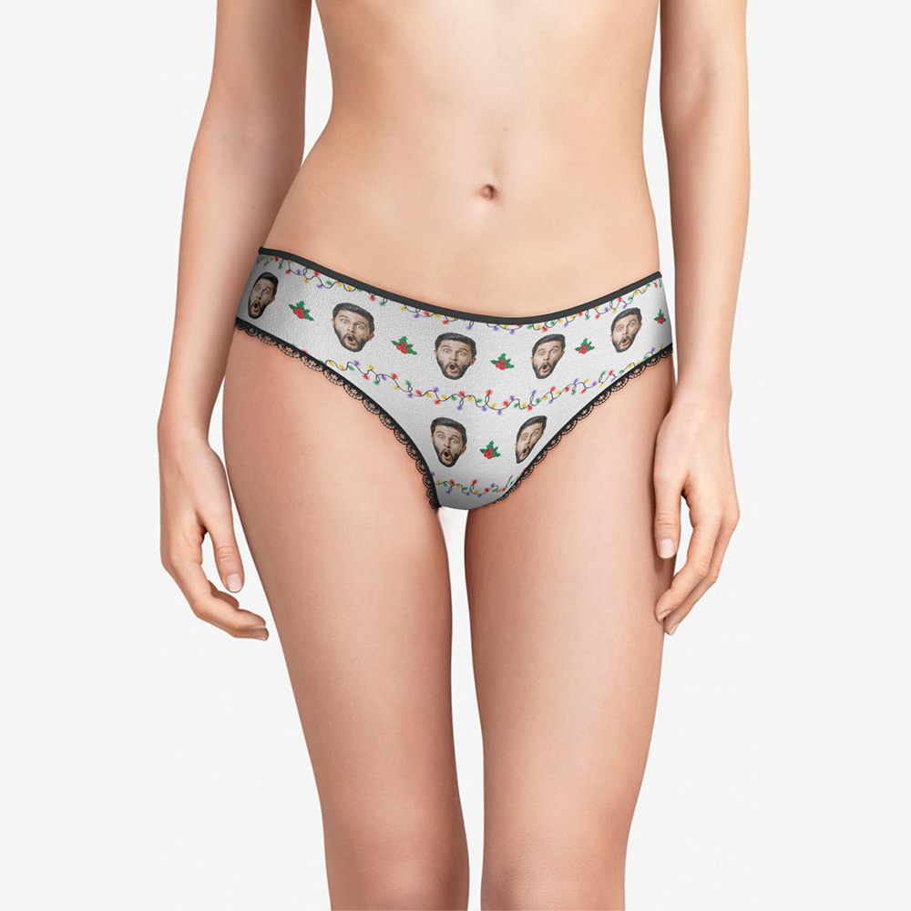 Custom Face Christmas Underwear, Funny Christmas lights Underwear, Best Christmas Gift For Girfriend