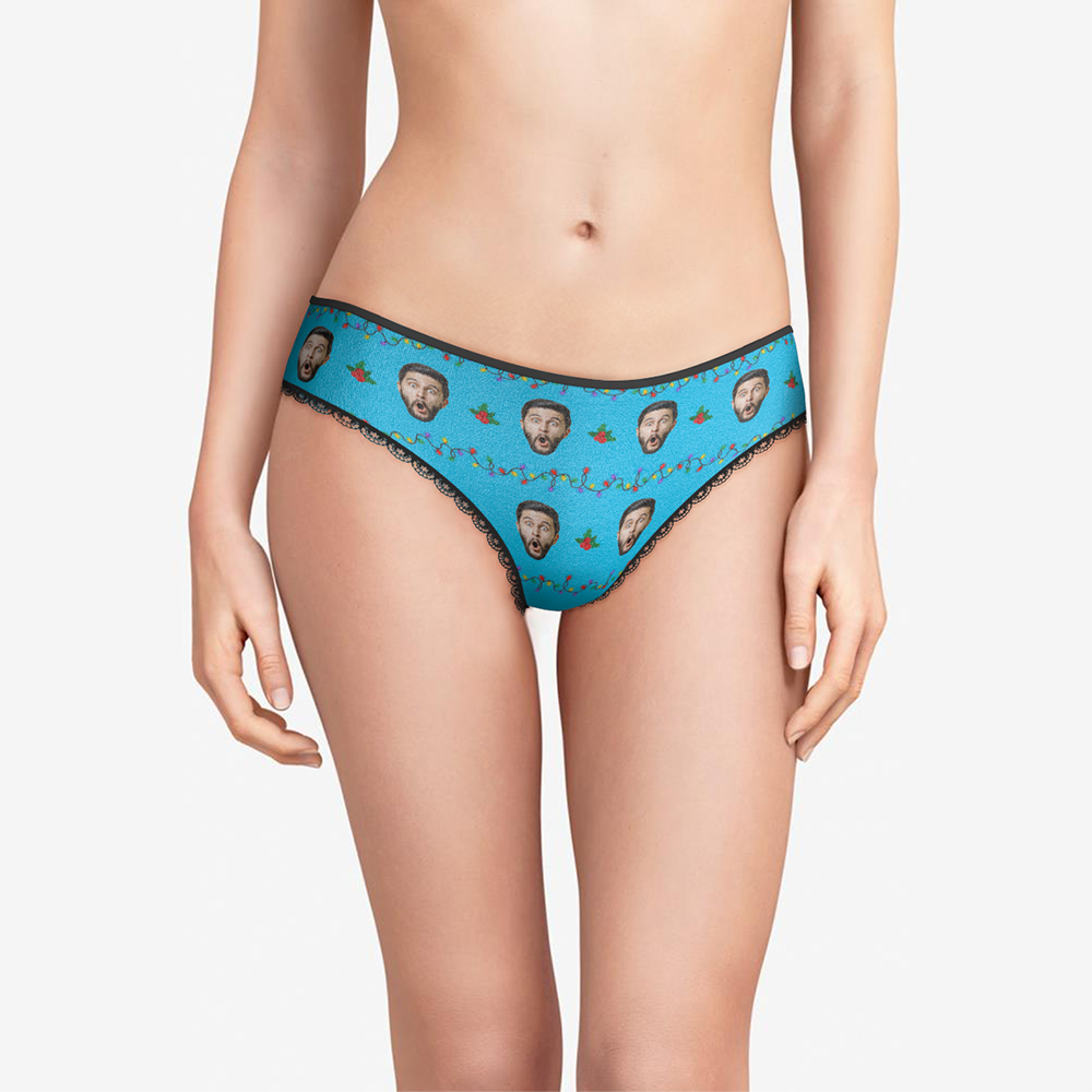 Custom Face Christmas Underwear, Funny Christmas lights Underwear, Best Christmas Gift For Girfriend