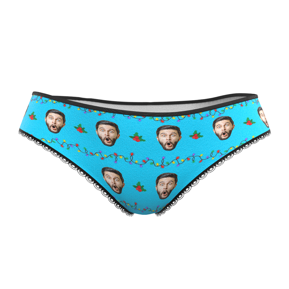 Custom Face Christmas Underwear, Funny Christmas lights Underwear, Best Christmas Gift For Girfriend