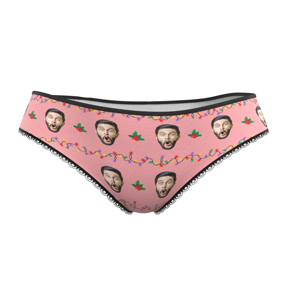 Custom Face Christmas Underwear, Funny Christmas lights Underwear, Best Christmas Gift For Girfriend