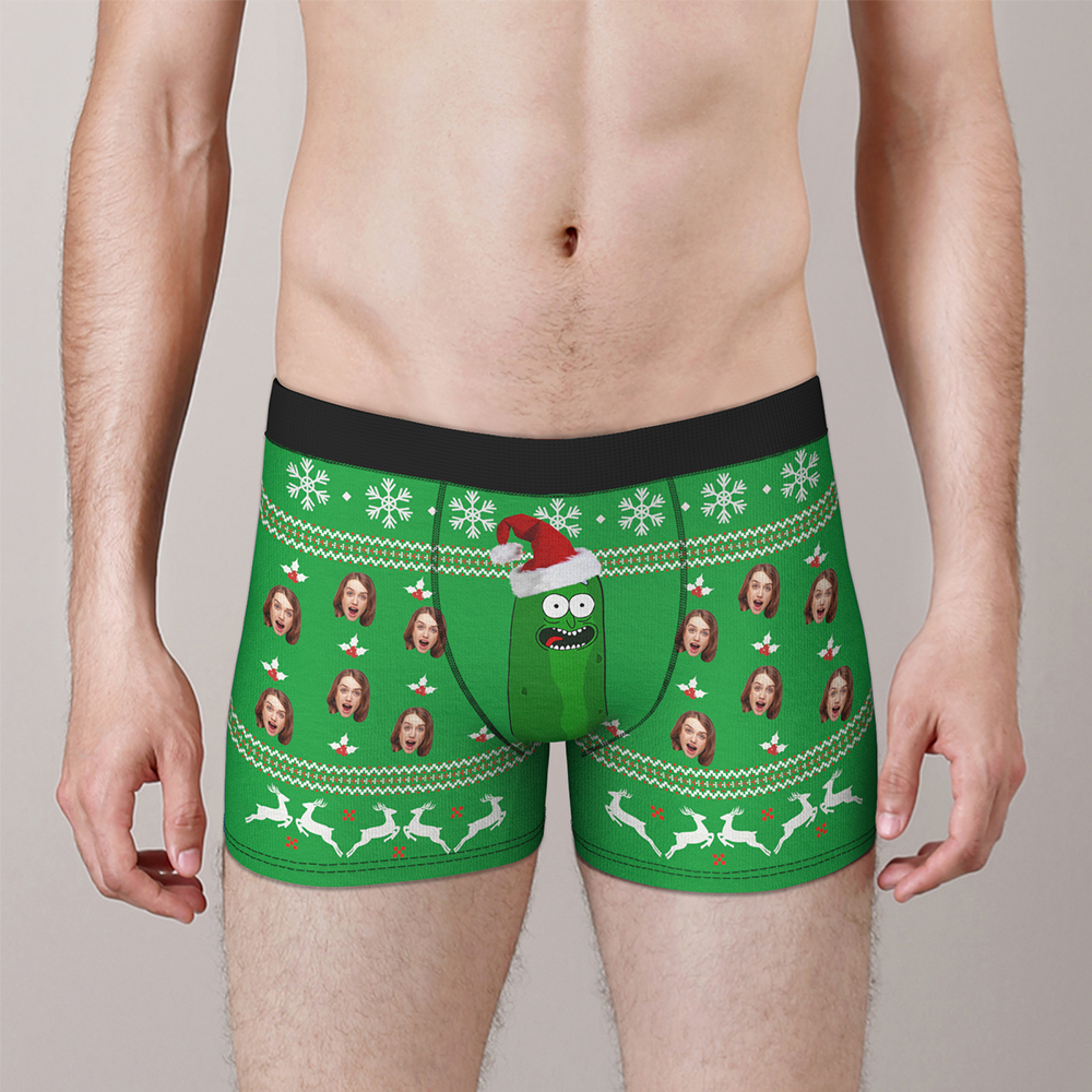 Custom Face Christmas Boxer, Funny Christmas Green Boxer, Best Christmas Gift For Boyfriend