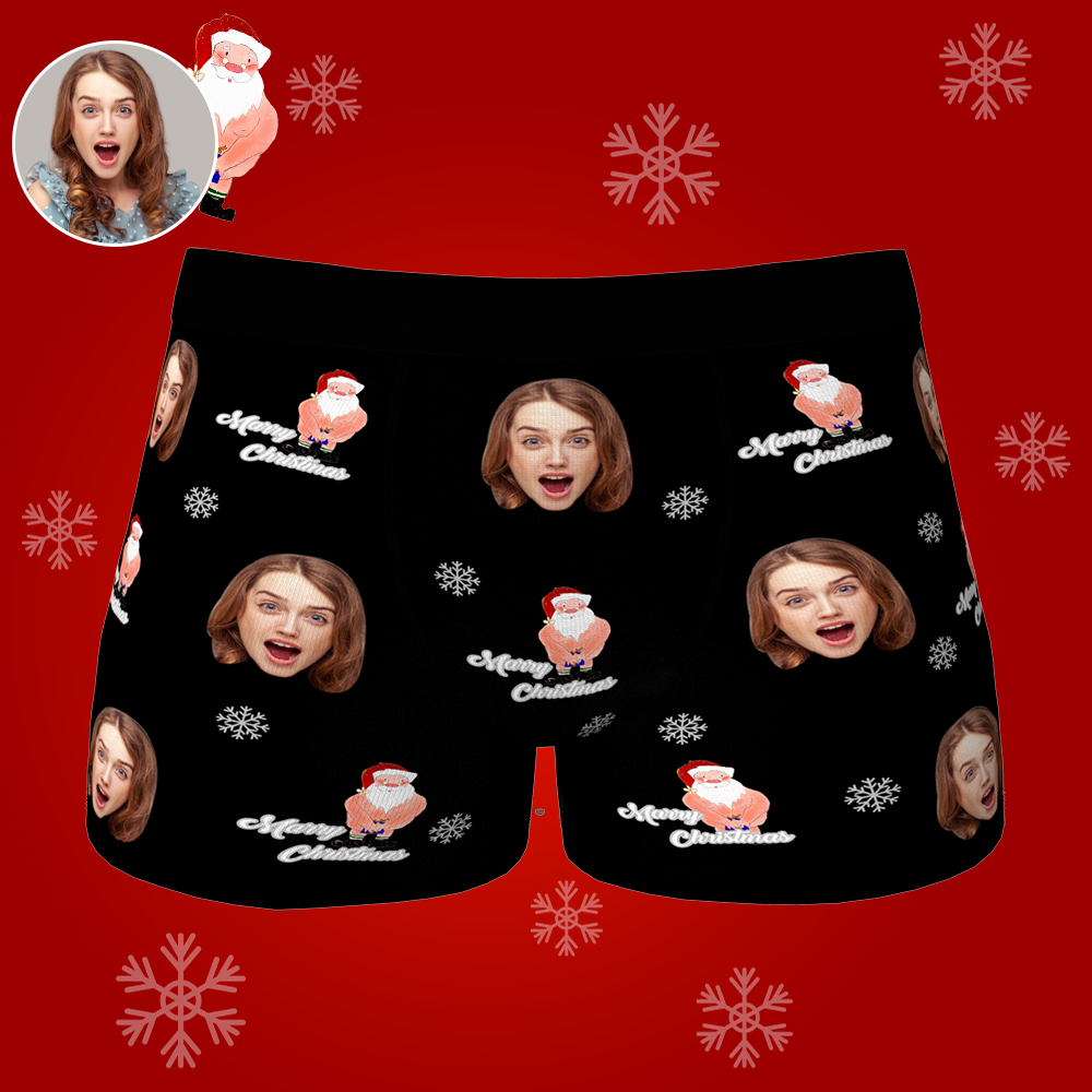 Custom Face Christmas Boxer, Funny Christmas Santa Claus Boxer, Best Christmas Gift For Boyfriend