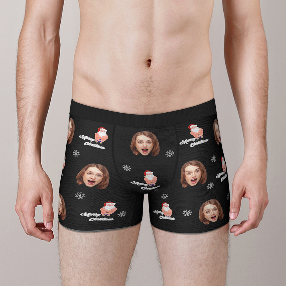 Custom Face Christmas Boxer, Funny Christmas Santa Claus Boxer, Best Christmas Gift For Boyfriend