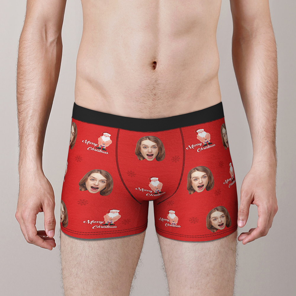 Custom Face Christmas Boxer, Funny Christmas Santa Claus Boxer, Best Christmas Gift For Boyfriend