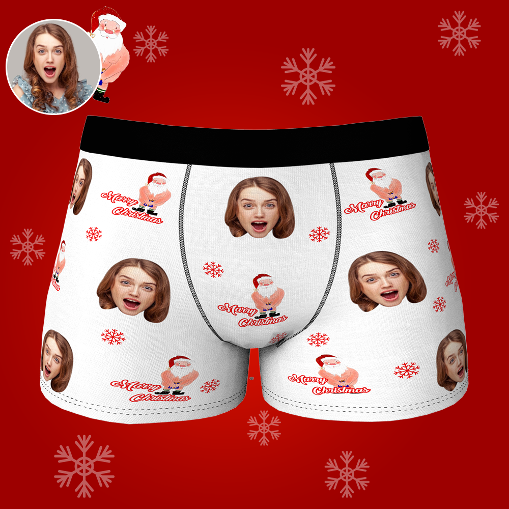 Custom Face Christmas Boxer, Funny Christmas Santa Claus Boxer, Best Christmas Gift For Boyfriend