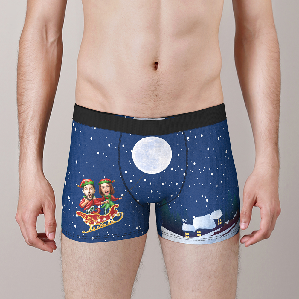 Custom Face Christmas Boxer, Funny Christmas Elf Couple Boxer, Best Christmas Gift For Boyfriend