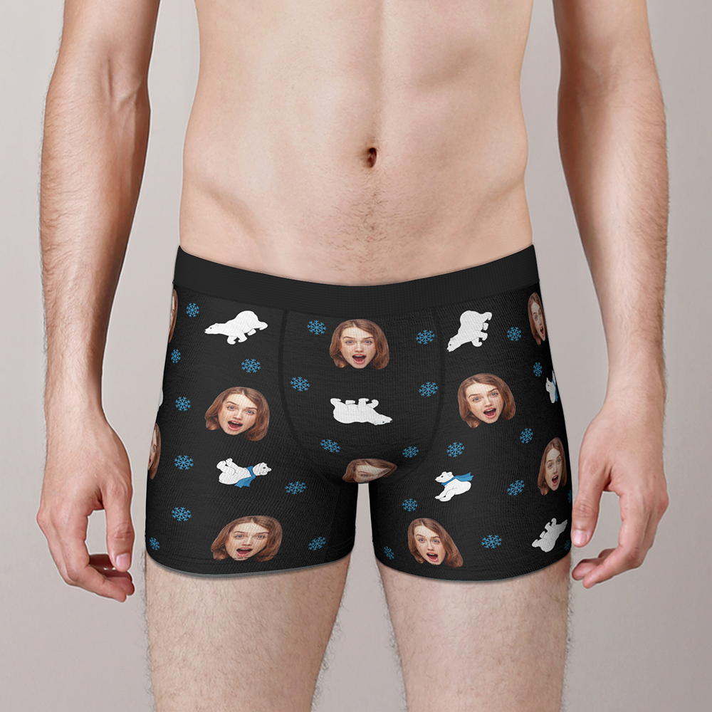Custom Face Christmas Boxer, Funny Christmas Polar bear Boxer, Best Christmas Gift For Boyfriend