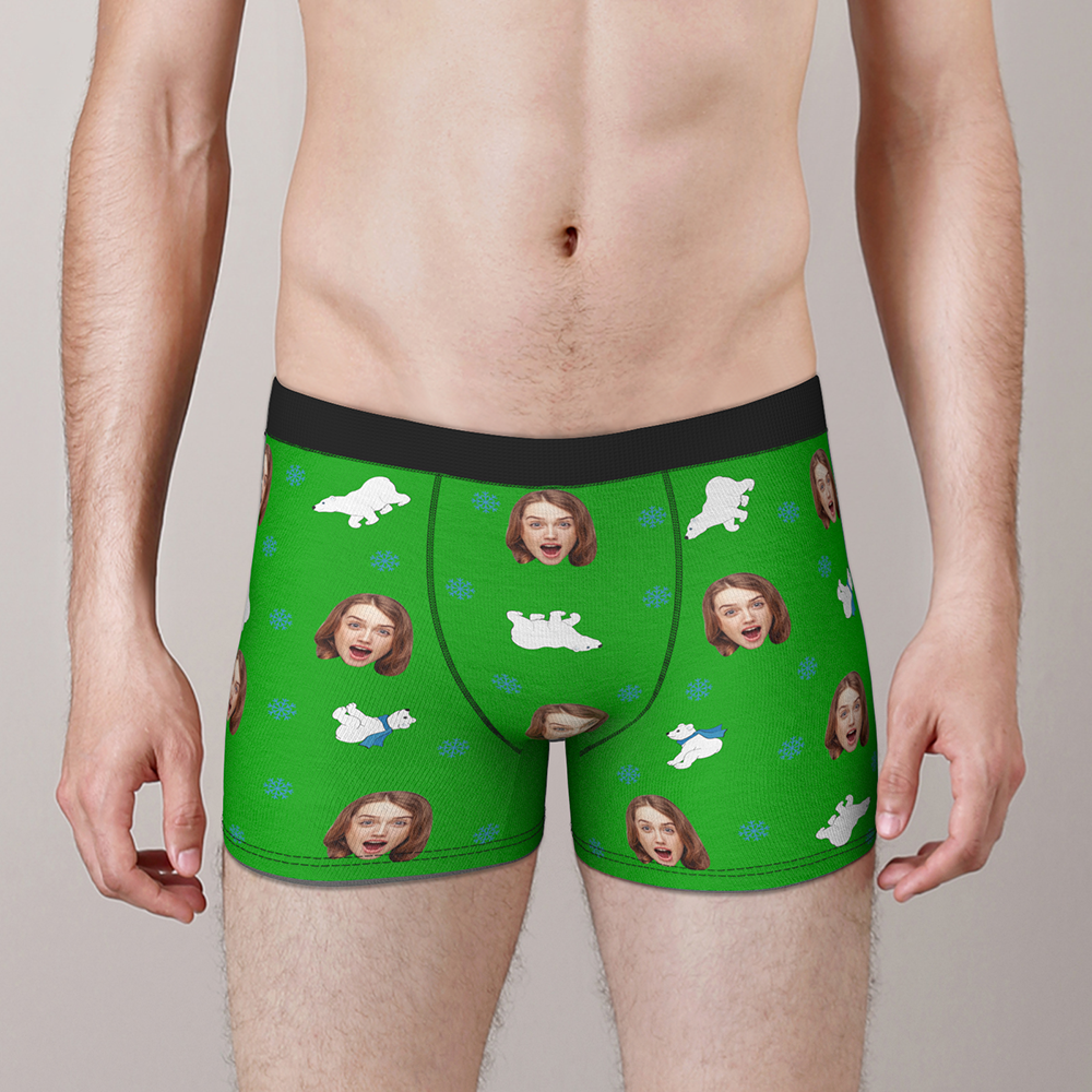 Custom Face Christmas Boxer, Funny Christmas Polar bear Boxer, Best Christmas Gift For Boyfriend