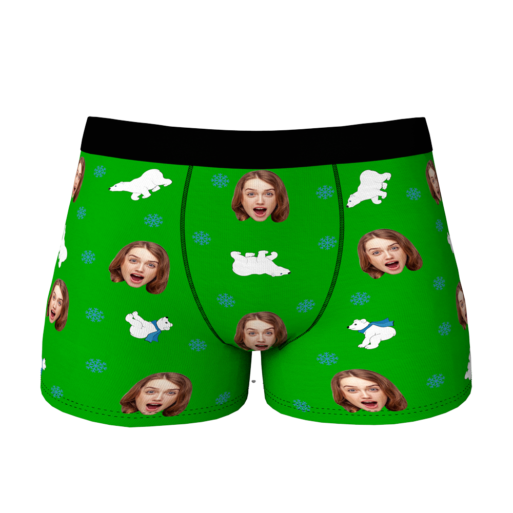 Custom Face Christmas Boxer, Funny Christmas Polar bear Boxer, Best Christmas Gift For Boyfriend