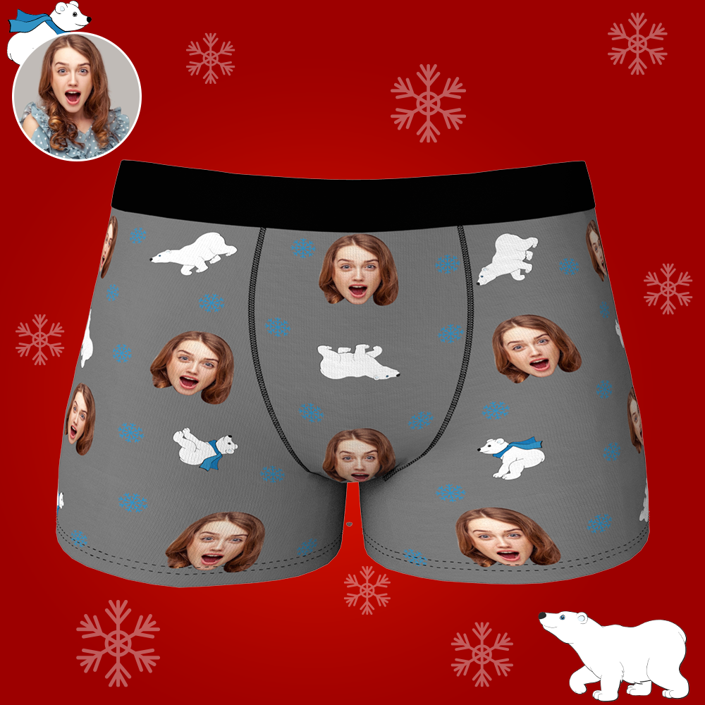Custom Face Christmas Boxer, Funny Christmas Polar bear Boxer, Best Christmas Gift For Boyfriend