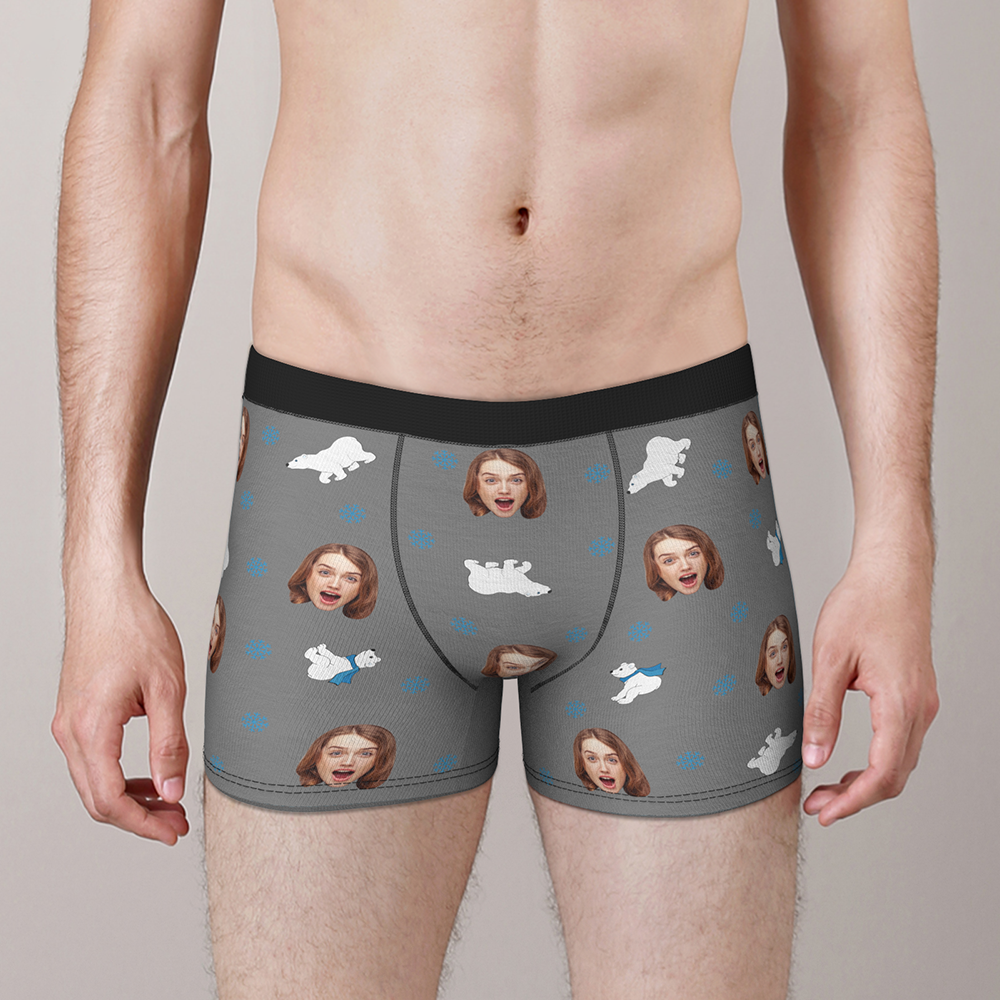 Custom Face Christmas Boxer, Funny Christmas Polar bear Boxer, Best Christmas Gift For Boyfriend