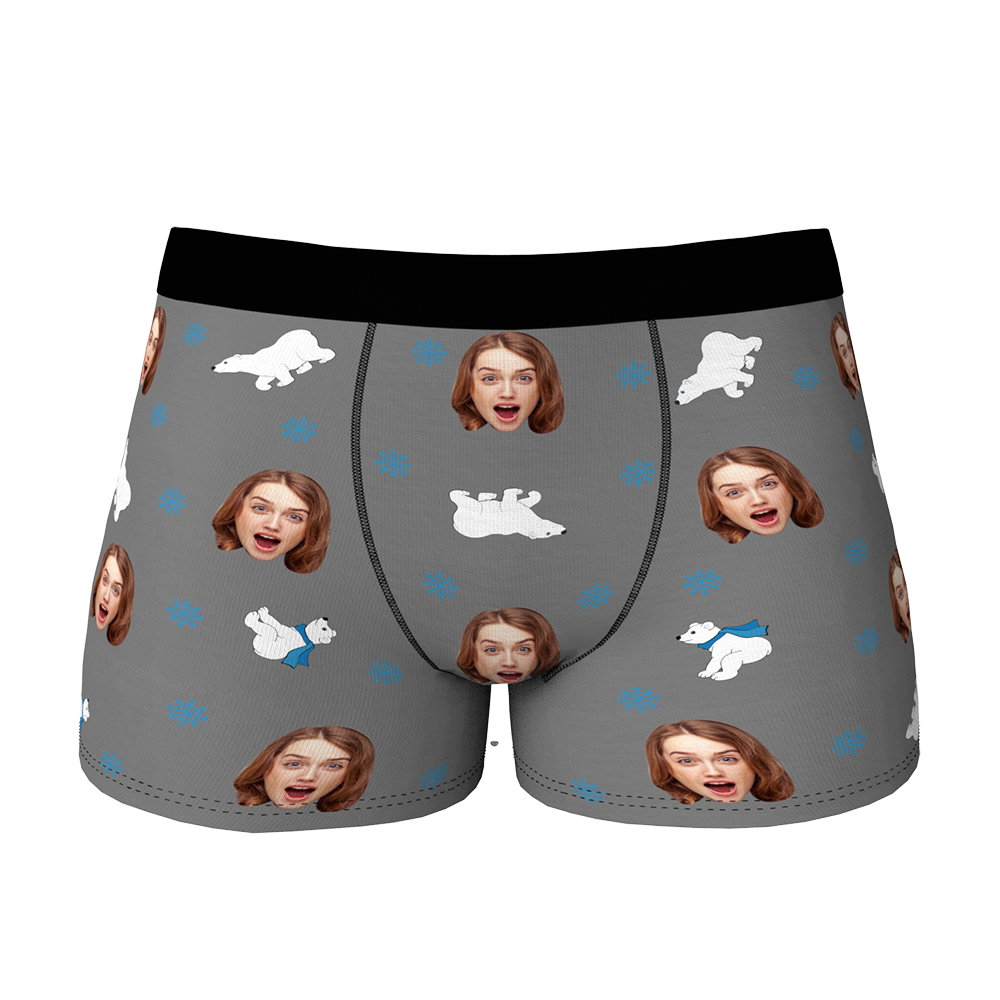 Custom Face Christmas Boxer, Funny Christmas Polar bear Boxer, Best Christmas Gift For Boyfriend