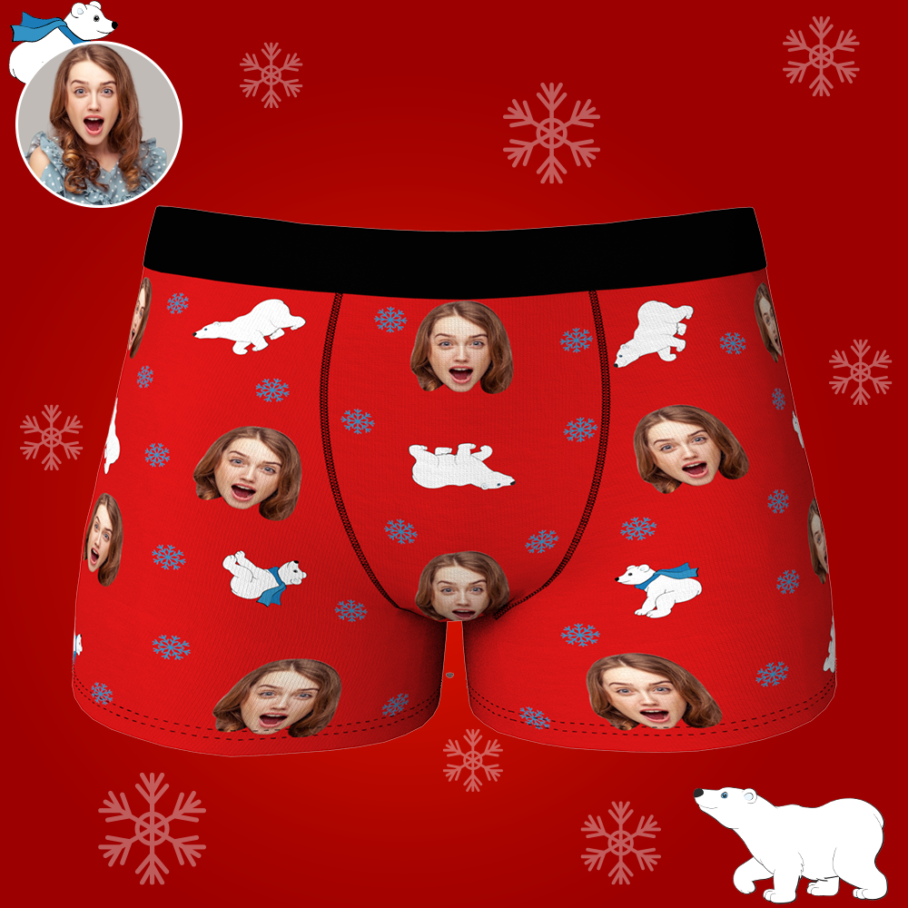 Custom Face Christmas Boxer, Funny Christmas Polar bear Boxer, Best Christmas Gift For Boyfriend