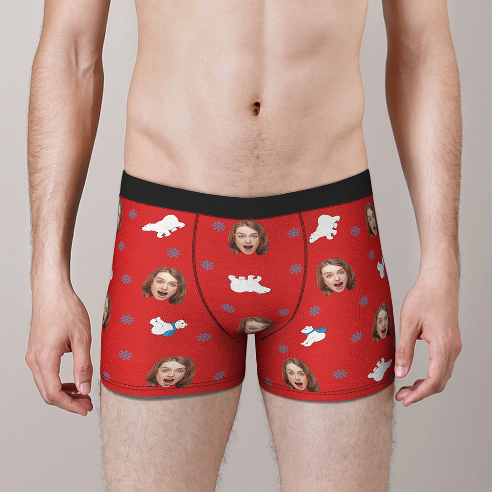 Custom Face Christmas Boxer, Funny Christmas Polar bear Boxer, Best Christmas Gift For Boyfriend