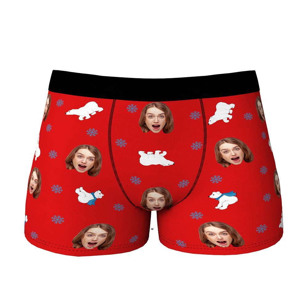 Custom Face Christmas Boxer, Funny Christmas Polar bear Boxer, Best Christmas Gift For Boyfriend
