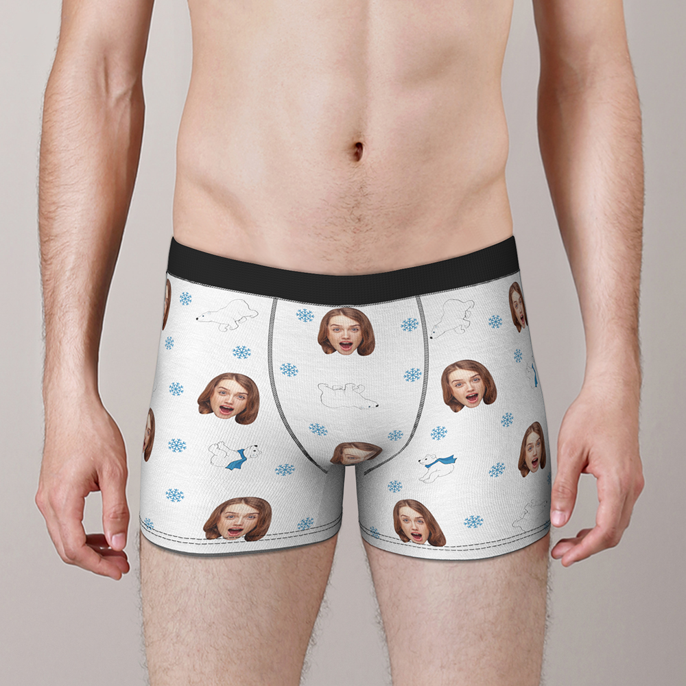Custom Face Christmas Boxer, Funny Christmas Polar bear Boxer, Best Christmas Gift For Boyfriend