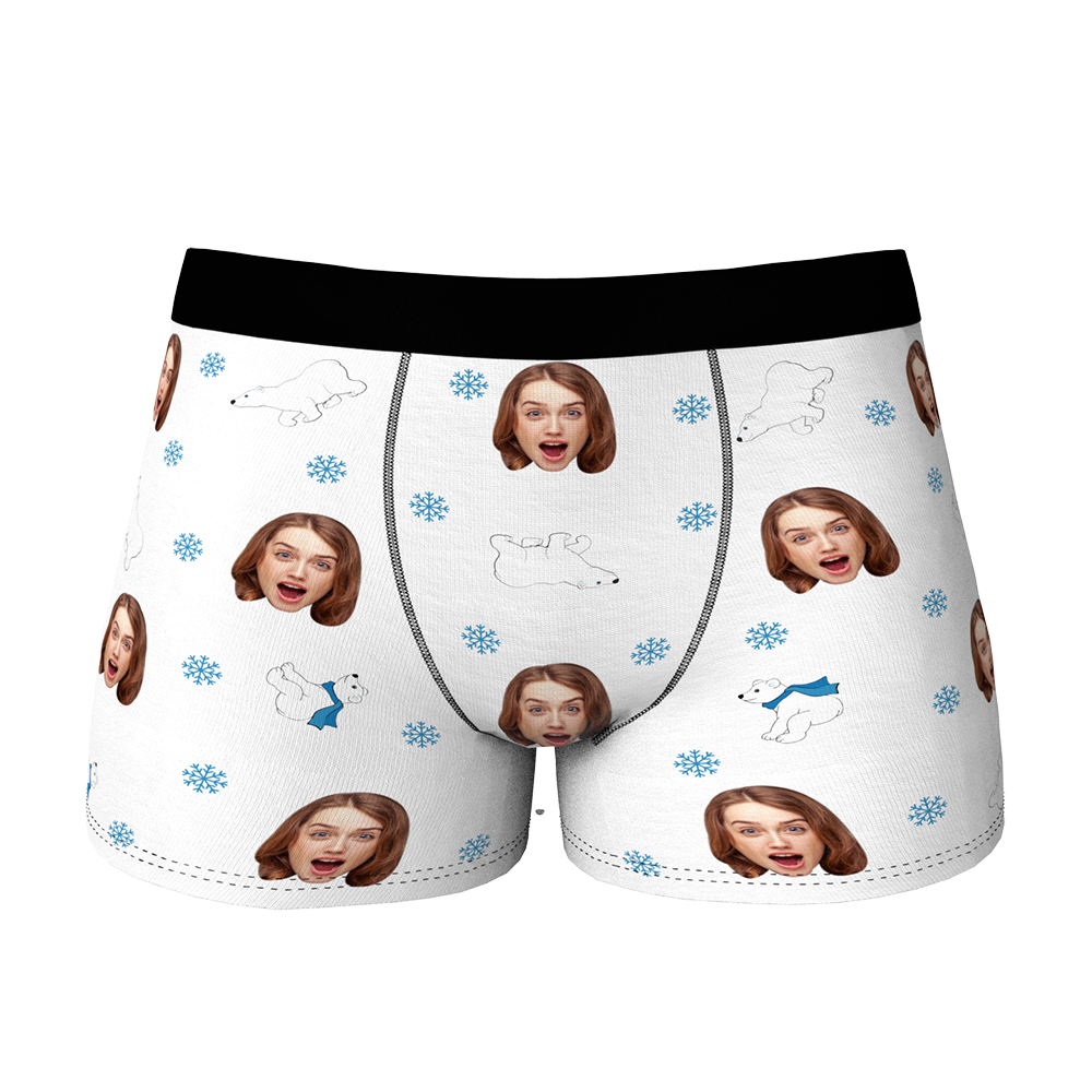 Custom Face Christmas Boxer, Funny Christmas Polar bear Boxer, Best Christmas Gift For Boyfriend